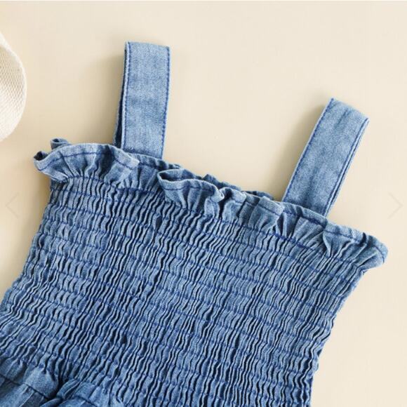 Hazel & Bo EMILY Layered Ruffles Denim Romper - Size 0-3 Months - Picture 3 of 5